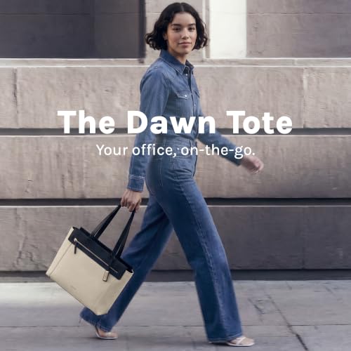 Image of MOKOBARA The Dawn Tote Bag for Women | Premium Vegan Leather Office & Daily Use Handbag | Fits 14 Inch Laptop | Water Resistant Shoulder Bag with Zip Closure | Cotton Cloud | Off White