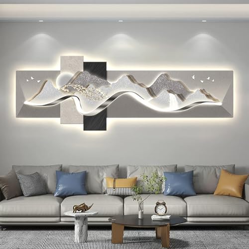 BEBANE Escultura Decorativa de Pared Moderna para Interiores, Cuadro Decorativo en Relieve 3D con LED, Adecuada para salón, Dormitorio, Oficina, Pasillo(A,75 * 25cm/29.5 * 9.8in)