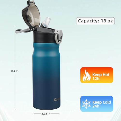 Image of Konokyo 18 oz Insulated Stainless Steel Sports Water Bottle with Straw Lid