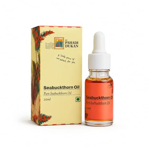 Image of My Pahadi Dukan Sea Buckthorn Berry Oil 10ml, CO₂ Extracted Pure Himalayan Oil, Wild Ladakhi Berries, Vitamin C Rich, Brightening & Skin Healing Serum, Fades Dark Spots, Boosts Collagen, Glowing Skin