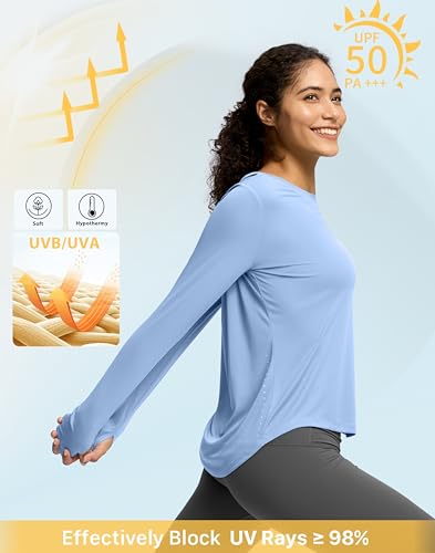 Image of Soothfeel Lightweight Long Sleeve Workout Tops for Women Gym Running Shirts
