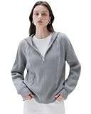 SUUKSESS Women Chunky Knit Cashmere Blend Sweaters Zip up Oversized Hoodies Cardigan with Pockets Long Sleeve Fall Jackets Outerwear (Grey, M)