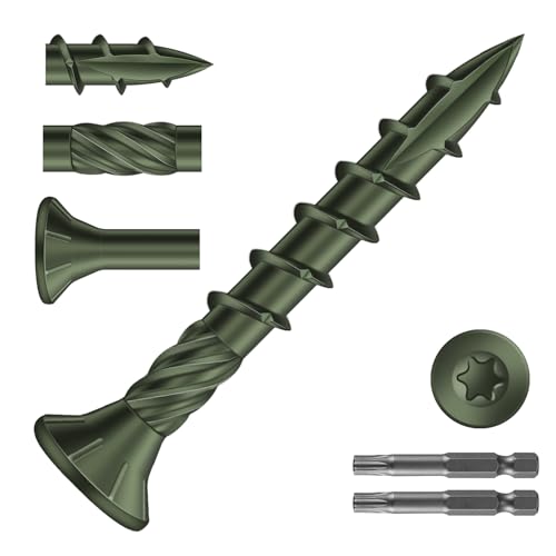 Image of #8 x 1-1 /4 inch Deck Screws (398Pcs) 2lb. Carbon Steel, Green, Flat Head, Rust Resistant epoxy Coated, with T25 Star Bit