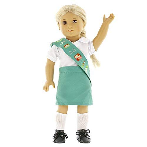 Dress Along Dolly Girl Scout Inspired Doll Outfit (5 Piece Set) - Uniform Premium Handmade Clothes for American Girl & 18
