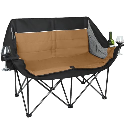 Image of 700LBS 2-Person Heavy Duty Double Camping Chair Loveseat Brown