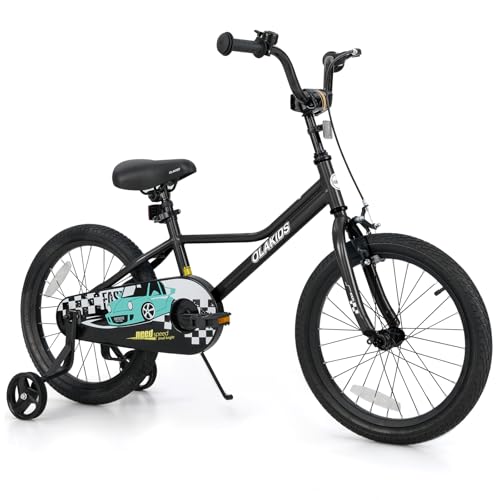 Olakids Kids Bike, 12 14 16 18 Inch Racing Car Themed Toddlers Bike with Training Wheels Adjustable Seat and Handlebar Coaster Brake and Handbrake, Children's Bicycle for Boys Girls (18 Inch, Black)