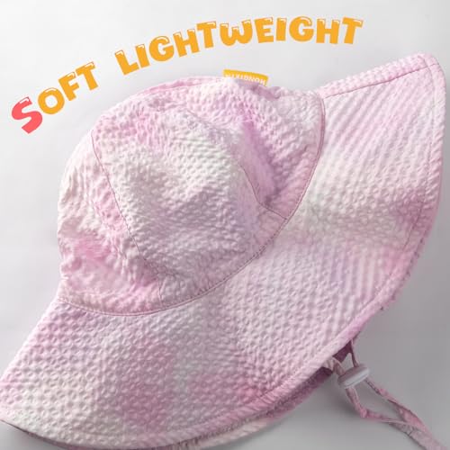 Image of HONGTEYA Baby Sun Hat Toddler Girl Beach Hat Sun Protection Adjustable Outdoor Summer Wide Brim Bucket Hat for Infant Kids