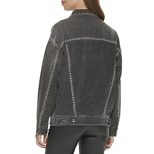 DKNY Women's Rigid Denim Stud Jacket, Concrete Grey, L - Image 3
