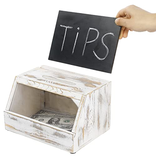 Mygift Shabby Whitewashed Solid Wood Suggestion Box With Lock, Interchangable Chalkboard And Acrylic Sign Holders, Comment Box Ballot Tip Collection School Fundrasing Dropbox #TOP1