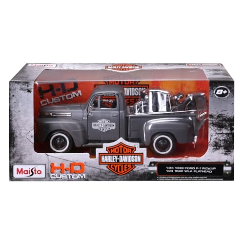 Maisto 1:24 Scale 1948 Ford F-1 Pickup and Harley Davidson 1942 WLA Flathead Diecast Vehicles