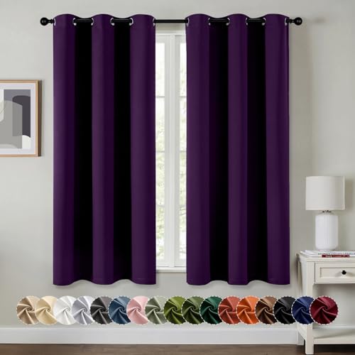 Image of MIULEE Blackout Curtains for Bedroom Living Room 2 Panels, Thermal Insulated Room Darkening Drapes Grommet Noise Reducing Light Blocking Window Treatments 63 Inches Long 40x63 Inch Royal Purple