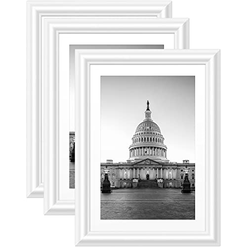 Langdon House Picture Frames (5X7, White, 3 Pack), W/Mat To 4X6, Attractive Rolling Bevels For Wall Mount & Tabletop Display, Wood Composite Photo Frames, River Collection #TOP3