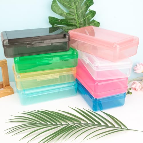 Image of Pencil Case Box, 2 PCS Clear Light Pink Double Layer Large Capacity Plastic Pencil Boxs, Clear Hard Pen Case with Snap-tight Lid,Storage Art Craft Box Marker Organizer for Girl Offices School Supplies