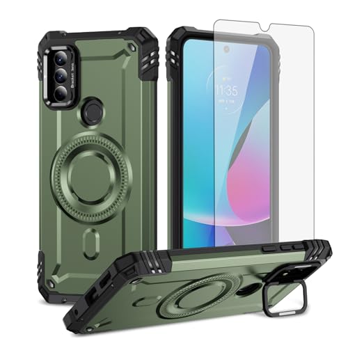 Furiet Phone Case for Motorola Moto G Power 2022/MotoG Play 2023/G Pure 2021 & Tempered Glass Screen Two Layer Hard Bumper Wireless Charging for XT2271DL XT2165DL XT2163DL XT2165-5 XT2271-5 Green