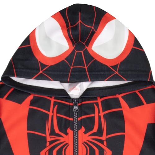 Image of Marvel Comics Spider-Man Miles Morales Boys Sweatshirt - Button-Up Long Sleeve Graphic Print Hooded Varsity Jacket for Kids