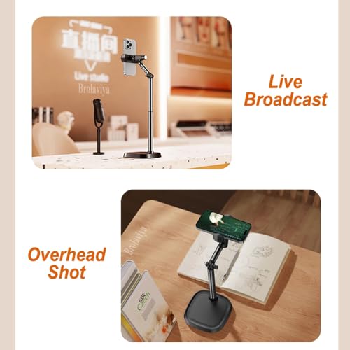 Image of BROLAVIYA Overhead Extendable Selfie Desktop Stand with Phone Holder, 360 Rotation, for 4-7 inch Mobile Phone, for Live Streaming, YouTube, Video, Photography