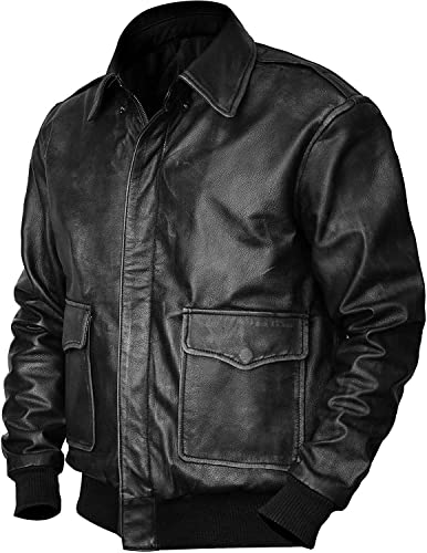 Mens G-1 Leather Air Force A2 Flight Jacket - WW2 US Army Officer Pilot Distressed Coat3