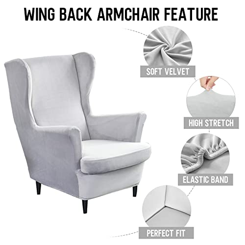 Fundas elásticas para silla wingback de terciopelo pack de 2 fundas protectoras gris 4