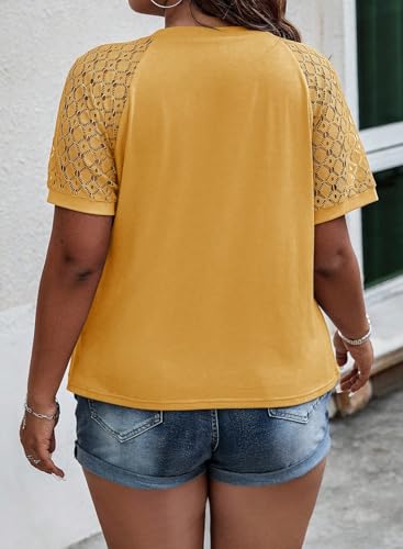 Image of Eytino Plus Size Tops for Women Summer Lace Short Sleeve Crewneck Loose Casual Blouse Tunic T Shirts(1X-5X)