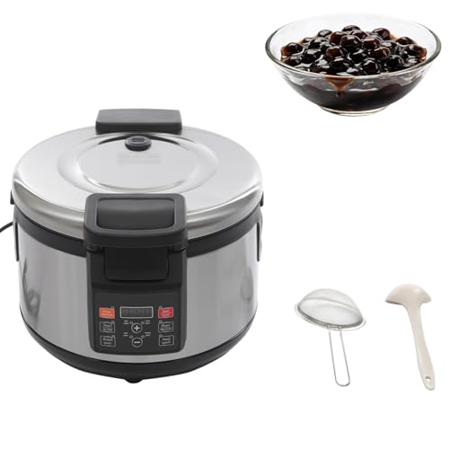 16L Boba Cooker, 2200W Commercial Boba Pot, Tapioca Maker Machine, 6.61LBS Cookable Pearl Weight Black Crystal Non-stick Coating 12H Time & Temp Adjustable w/Soup Ladle & Strainer