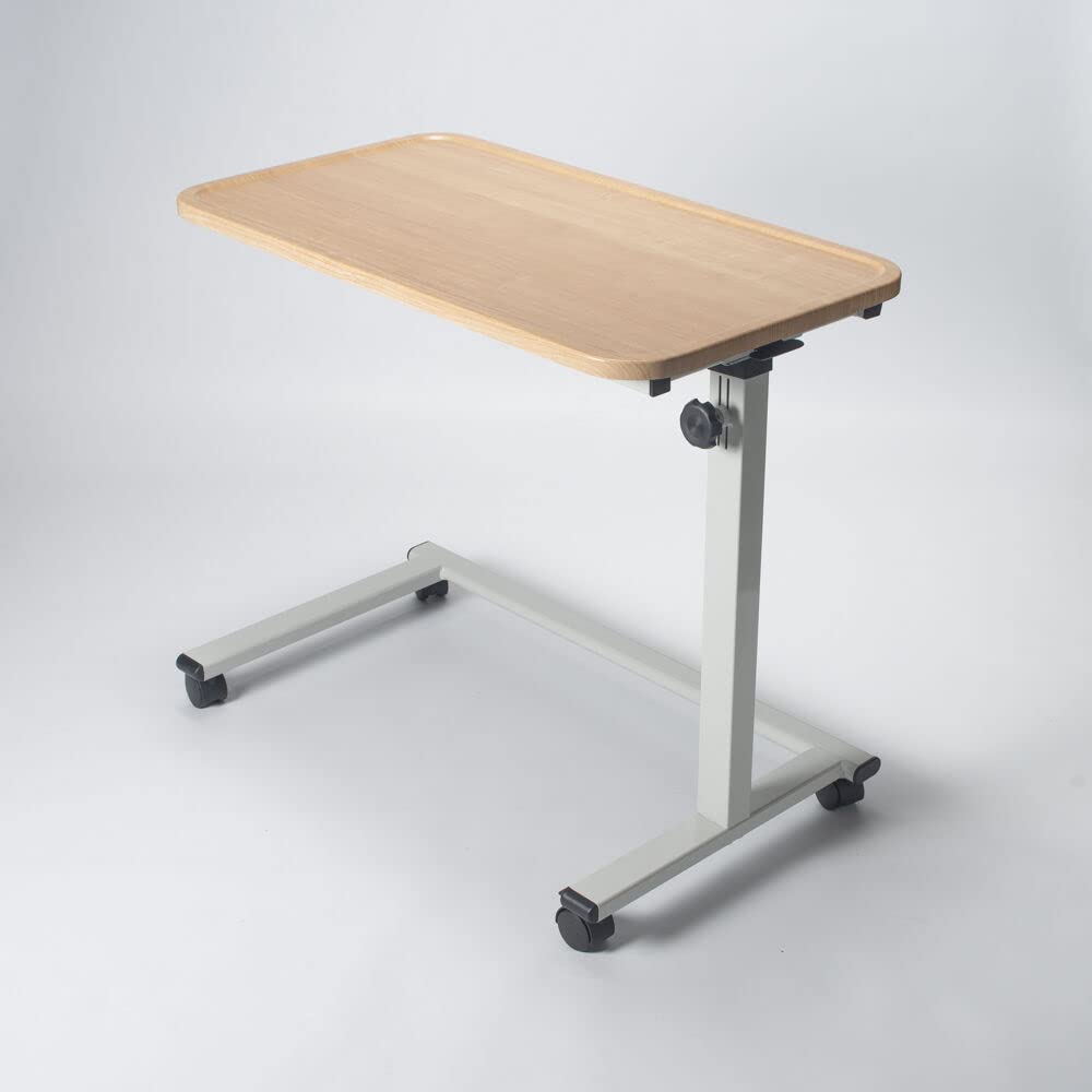 Easylift Home Height Adjustable Tilting Top Overbed Overchair Table Suitable for Chair and Wheelchairs, C Shaped Base, Supplied with Choice of castors or Slider feet, Beech Effect