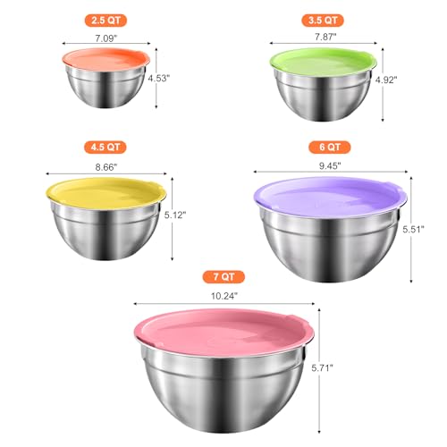 Image of 7-Speed Electric Hand Mixer,5 Large Mixing Bowls Set,Handheld Mixers with Whisks Beater,Stainless Steel Metal Nesting Bowl Measuring Cups Spoons Kitchen Cake Blender for Prep Baking Supplies