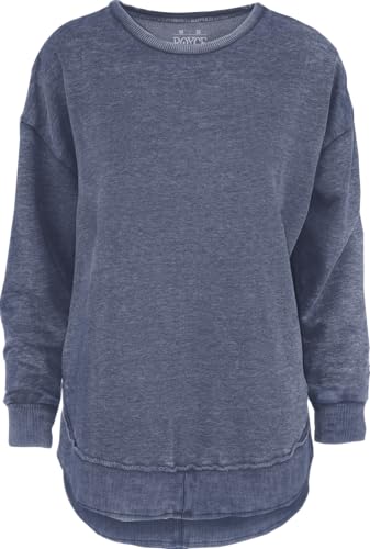 Royce Brand Melange Poncho Fleece: Long Sleeve Crew Neck Hi-Lo Round Bottom, Navy, L