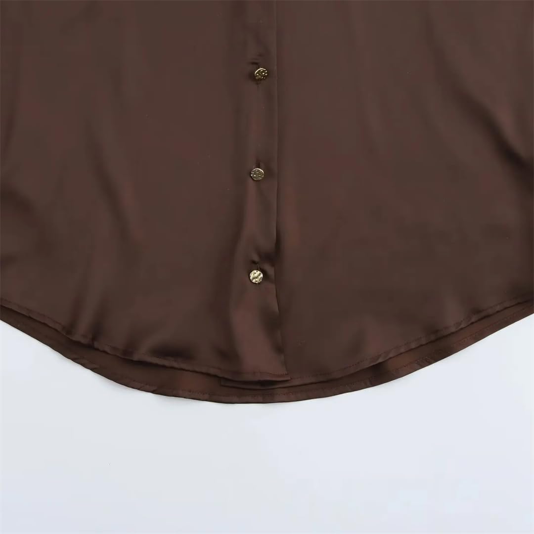 Hdhdeueh Camisas de color sólido con botones para mujer, holgadas, informales, de manga larga, para la oficina