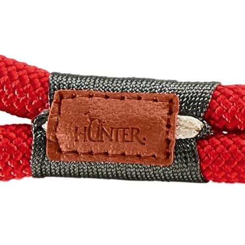 HUNTER Oss Halsung, Halsband für Hunde, Tau, Seil, Messing-Karabiner, Maritim, Rot, M-L
