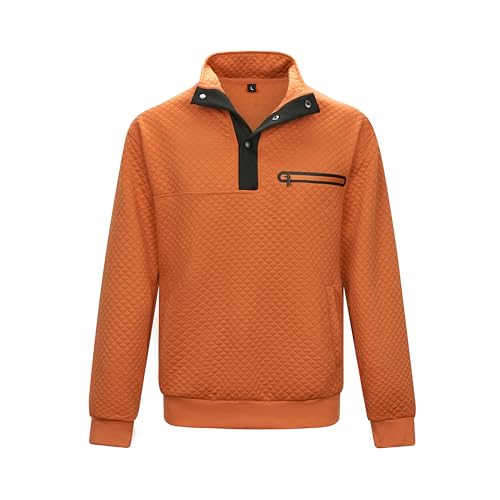 LBL Herren Pullover Langarm Elegant Sweatshirt Herren Karierter Jacquard Pullover mit Taschen Orange 2XL