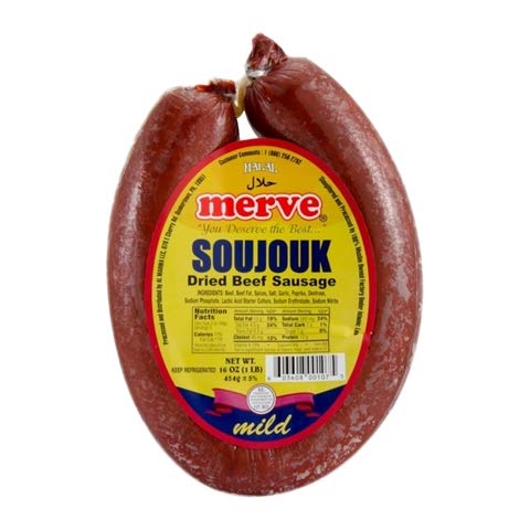 Merve Soujouk Dried Beef Halal Sausage Mild 1 Lb #TOP9