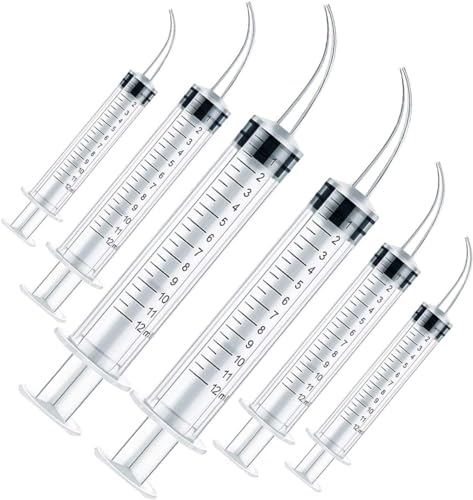 6pcs 12cc Dental Syringe Dental Irrigation Syringe with Curved Tip Disposable Graduated Dental Irrigation Syringe for Oral Dental Care, Tonsil Stones Removing, Lab, Feed Small Pet (with Measurement)
