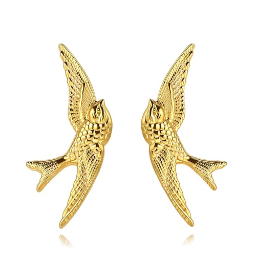 Boucles d'oreilles étanches en acier inoxydable doré à motif floral pour femme