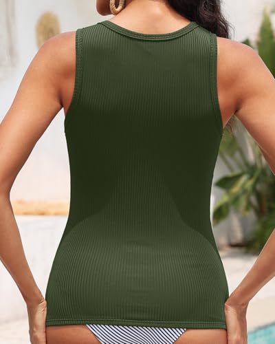 Image of Tankini Tops for Women Tummy Control Swimwear Top Only No Bottom | Scoop Neck, Adjustable Straps, Ruched Stomach, Removable Cups, Available in Plus, No Bottom, Soft Fabric, Full Lining