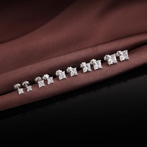 Jiahanzb Square Sterling Silver Stud Earrings - Princess Cut Cubic Zirconia CZ Earrings for Men & Women - 7MM by Jiahanzb - Image 6
