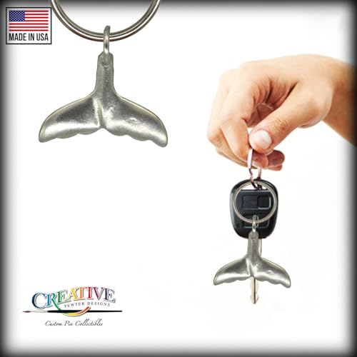 Whale Tail Keychain, Pewter, M640KC, 1 1/2”, 100% Handmade in the USA, Humpback Whale Keychain, Whale Fluke Key Chain, Key Ring, Key Fob, Whale Gift, 200 Mammal Designs Available.3
