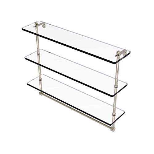 Allied Brass PR-5/22TB 22 Inch Triple Tiered Integrated Towel Bar Glass Shelf, Polished Nickel