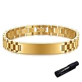 HXNIBATSAR 6 mm Stainless Steel Bracelet for Men and Women, Chain Watch Bracelet, Fashionable and Comfortable, Everyday Versatility, Black/Silver/Gold/Gold & Silver (10mm-Brand Gold, 8.3in)