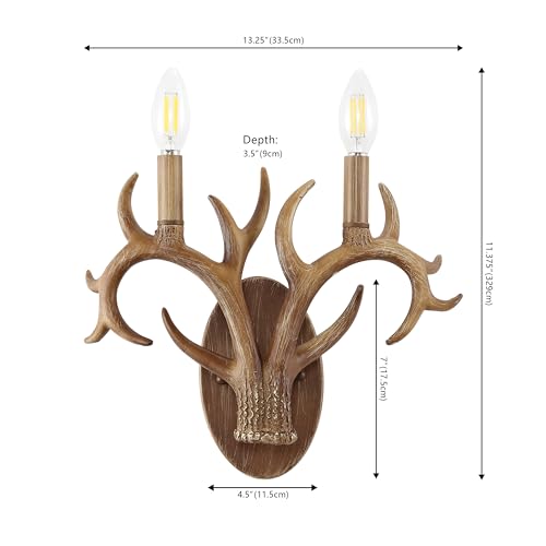 Image of JONATHAN Y 13.25 inch Brown Wood Finish Faux Antler LED Vanity Light Set of 2, Rustic Wall Sconces for Bathroom Mirror Hallway, Southwestern Farmhouse Decor, LED Bulbs Included (JYL6308A)