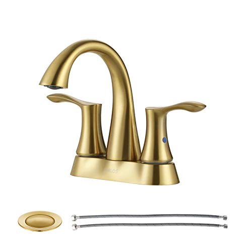 PARLOS 2-Handle Bathroom Sink Faucet with Metal Drain Assembly and Water Supply Hose, Brushed Gold, Demeter 1362508