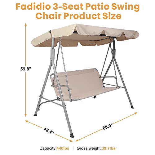 Beige 3-Person Quick Dry Outdoor Adjustable Canopy Swing Chair