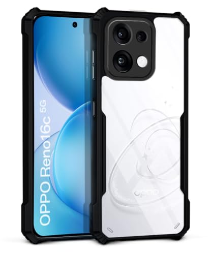 Image of WOW IMAGINE Shock Proof Clear Back Case Mobile Cover for Oppo Reno 16c 5G (Hard | Hybrid PC + TPU | Full Armour Device & Camera Protection | Black)