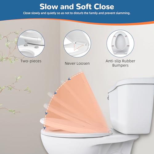 Image of Universal Elongated Toilet Seat Quiet-Close Cover(Oval), Metal Toilet Bolts