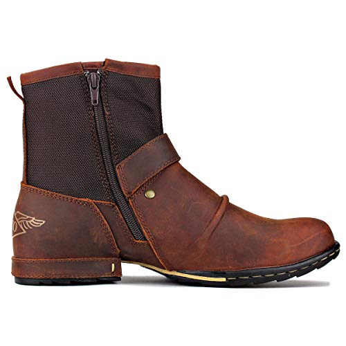 OSSTONE Moto Boots for Men Fashion Zipper-up Leather Chukka Boots Casual Shoes OS-5008-1-ABNH4