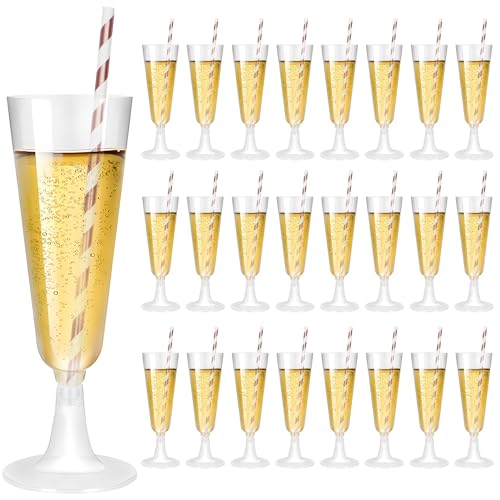 LUCKNIGHT 25 Vasos Plastico, 160 ml/5.6 oz Elegantes Copas de Vino de Plástico Duro Transparente, Flautas de Champagne, Copas Plastico Reutilizable Para Cumpleaños, Bodas, Navidad, Barbacoas, Fiestas
