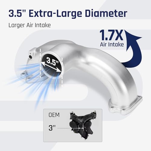 Image of SPELAB Intake Manifold for 6.7L Powerstroke F250 F350 2011-2014 2017-2019 | For Ford Super Duty F-250 /F-350 Diesel Engine, Aluminum Air Intake Horn Kit Integrated, Silver