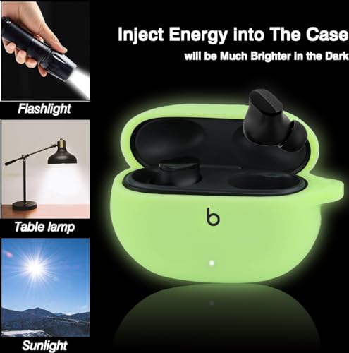 Olytop for Beats Studio Buds/Bud + Case with Cleaner kit 2021/2023, Soft Silicone Cover New Beat Studio Buds Plus Protective Skin with Keychain for Beat Studio Buds/Bud Plus Case, Night Glow Green by Olytop - Image 2