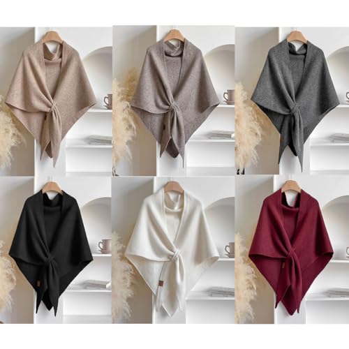 Pashmina Shawl Wraps Women's Knitted Triangle Striped Scarf Warm Cardigan Wool Cashmere Solid Color Tie Up Knotted Design 7