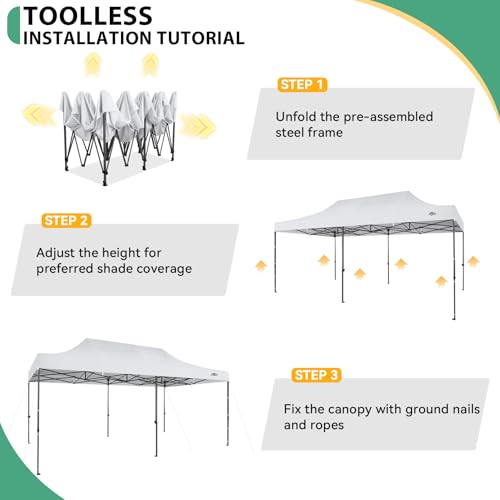 Image of COBIZI 10x20 Heavy Duty Pop Up Canopy Tent with 6 Sidewalls, White