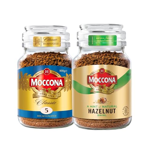 Image of Moccona Classic Decaffeinated + Hazelnut Instant Coffee - 195g (Pack of 2)| Imported Coffee | Premium Arabica & Robusta Blend | Freeze-Dried | Bold & Strong Flavor